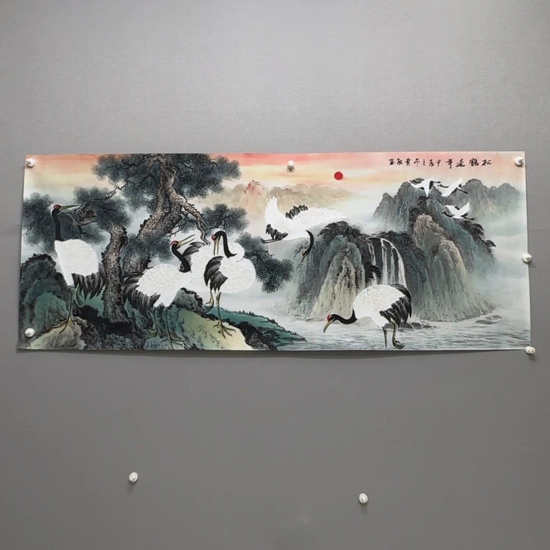 国画横幅六尺精品松鹤延年贾敏