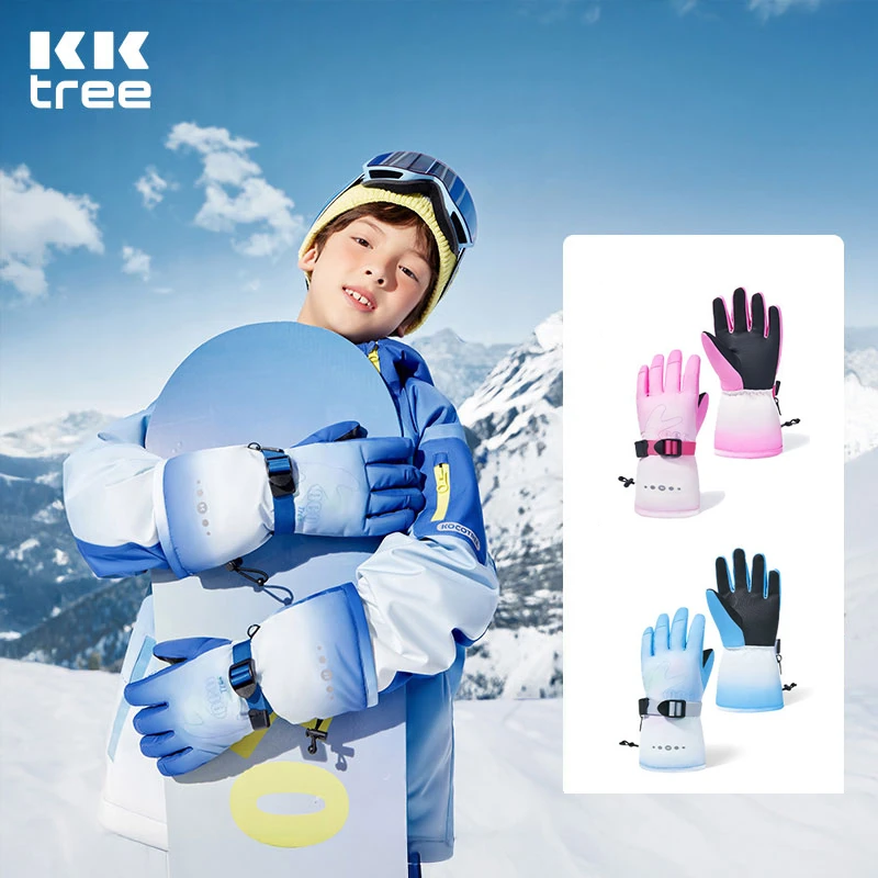 KK树儿童滑雪手套男童女孩冬季玩雪防风保暖防水户外运动五指防滑
