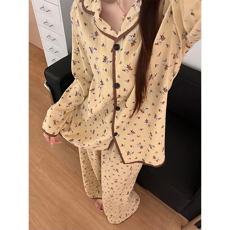韩版碎花2025新款高级感睡衣女春秋季网红田园风大码套装长袖长裤