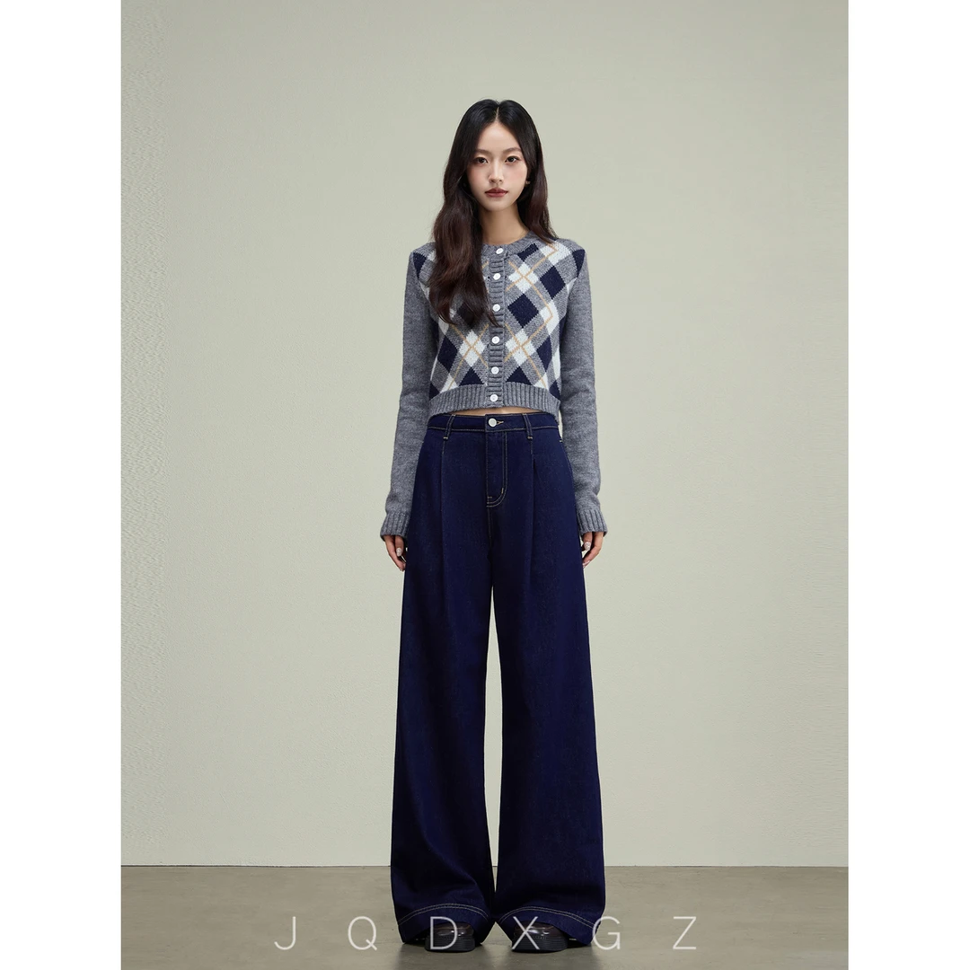 原牛色牛仔裤女秋季宽松阔腿裤子显瘦直筒裤2025新款25QK4758