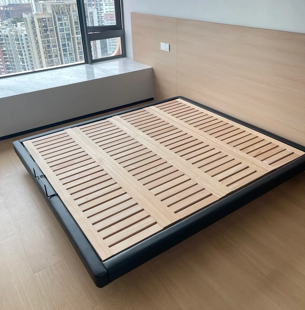 无床头家用双人床简约日式白蜡木榉木悬浮床齐边省空间实木床主卧