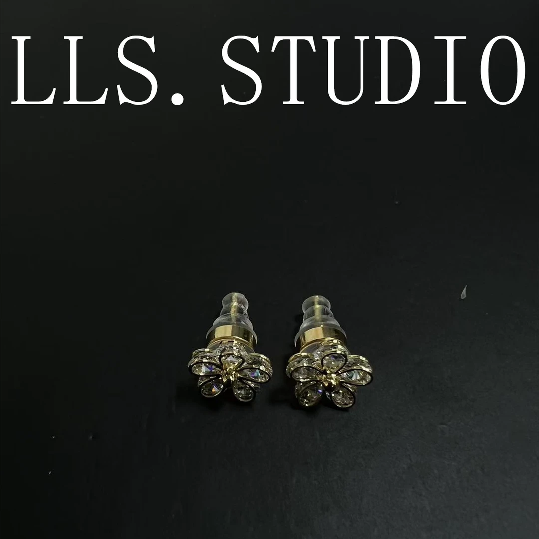 s925银针锆石耳饰 s925锆石耳饰 金五叶花  7220