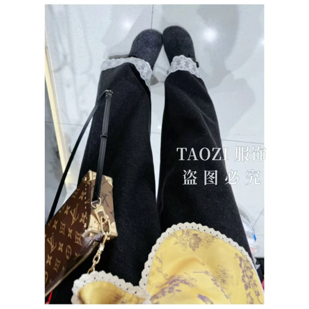 【桃子自制】12755 复古刺绣边毛呢裤窄版阔腿裤