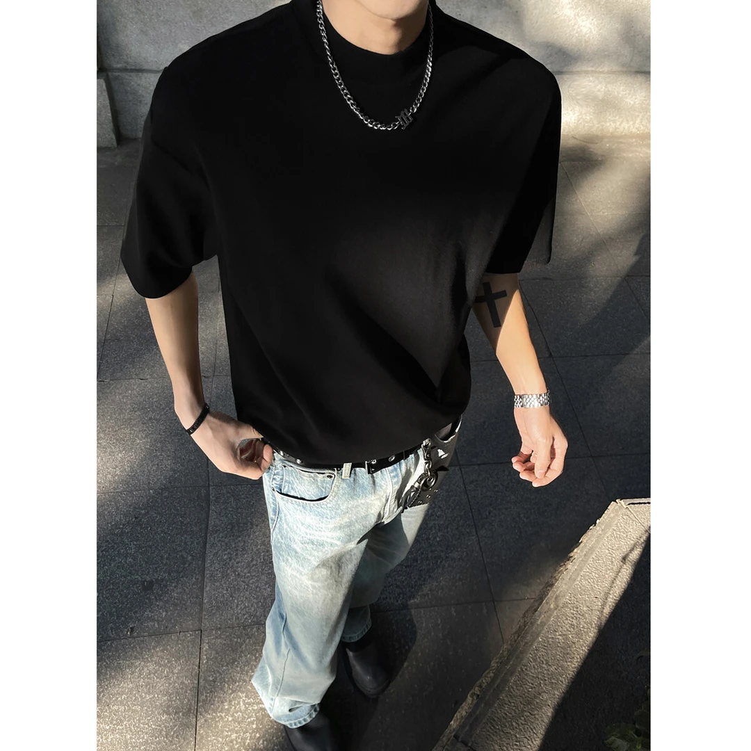 25夏短袖T恤韩版宽松圆领百搭纯色纯棉休闲简约260克潮流ins内搭