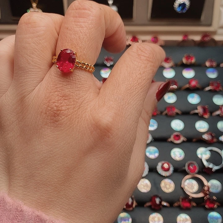 红宝石戒指银S925镶嵌