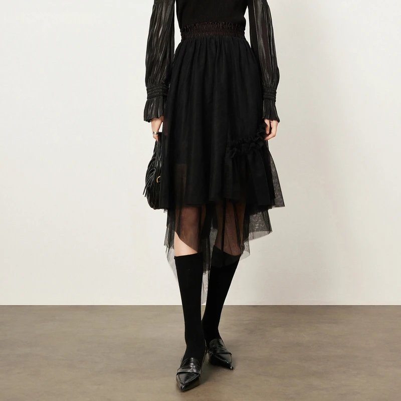 【商场同款】HPLY荷比俪冬季新不对称网纱半身裙HMD41700051