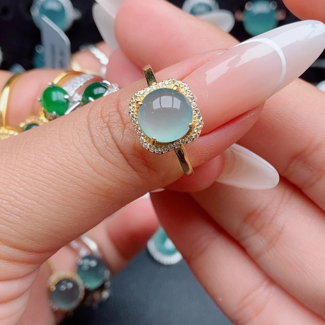 翡翠戒指银S925镶嵌75874