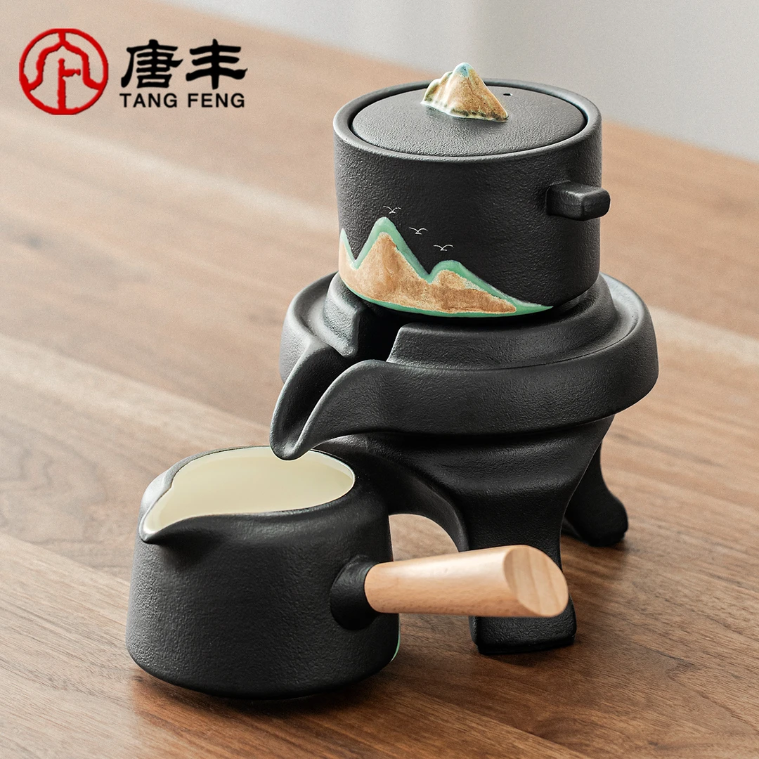 唐丰千里江山懒人茶壶家用自动旋转石磨泡茶杯单壶办公一人饮小壶