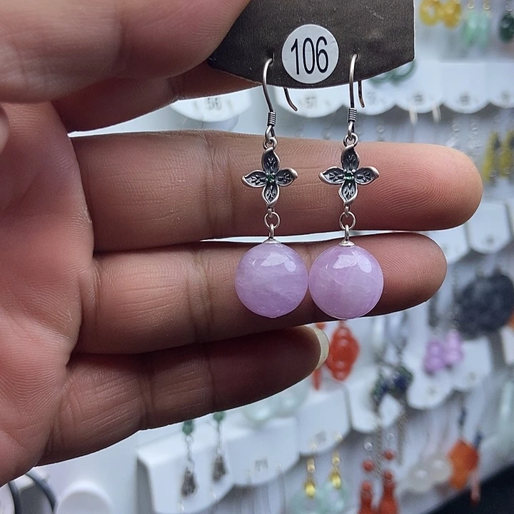 耳饰锂辉石银S925镶嵌耳饰