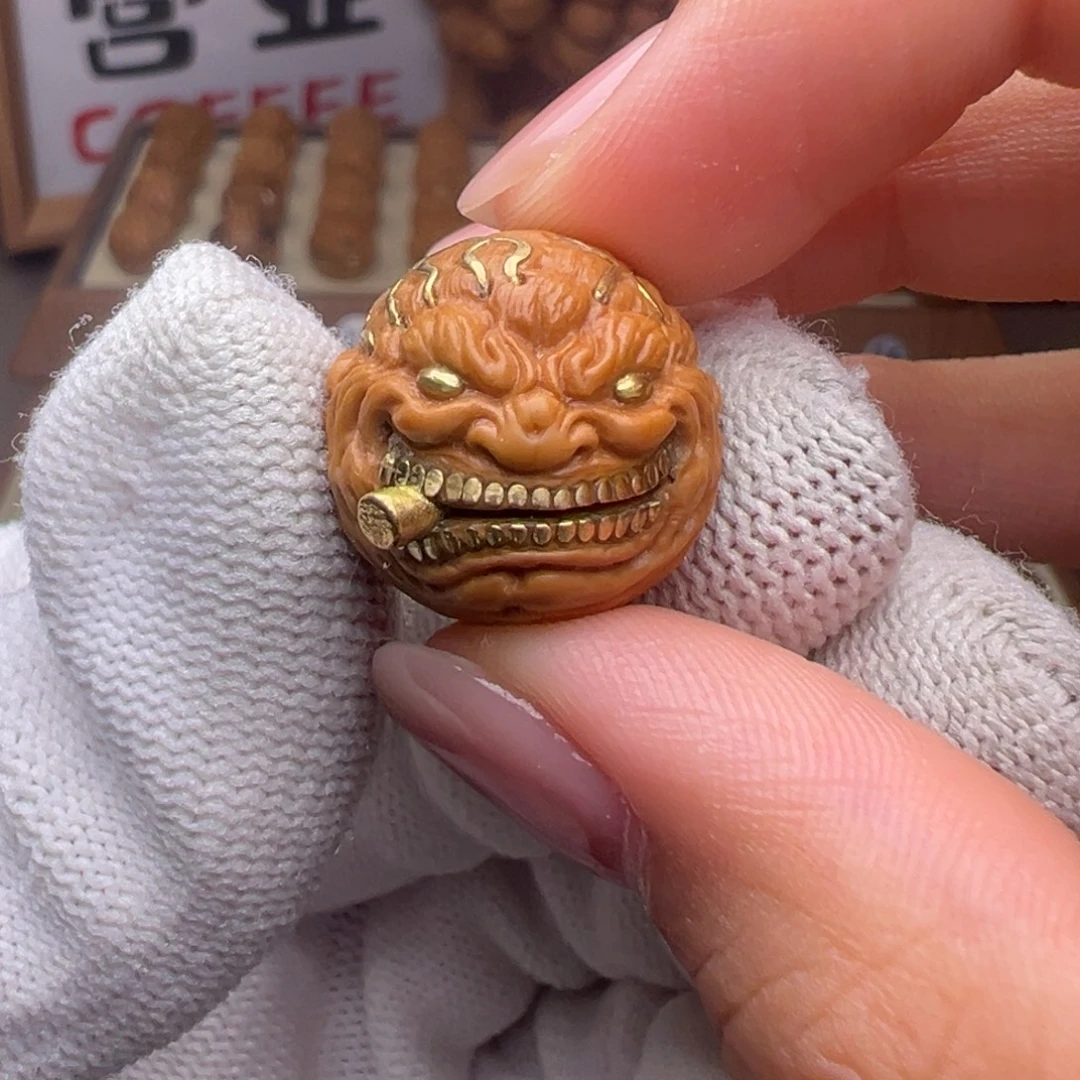把件猴头核桃镶嵌款烟鬼全品有正常封口线