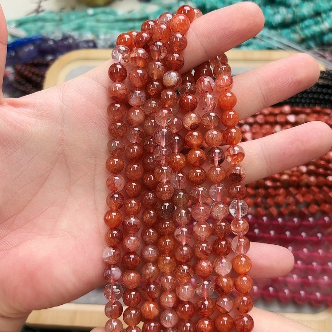 未镶嵌玛瑙/玉髓珠宝半成品卡8红娇花圆珠一条好