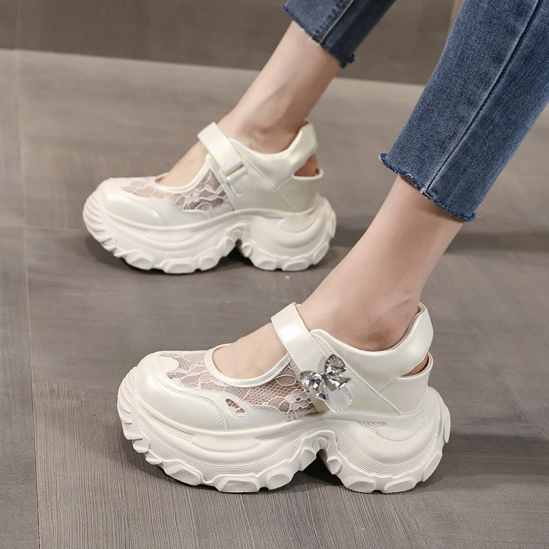 厚底增高跟玛丽珍鞋女透气网面时尚百搭圆头小个子网鞋包头凉鞋夏