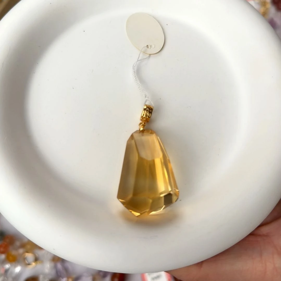 黄晶颈饰银S925镶嵌切割面