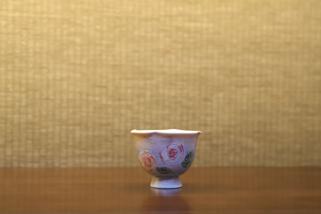 （莫奈玫瑰）油画风堆绘高足花口杯