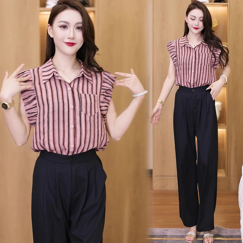 法式衬衫套装女士气质简约通勤洋气时尚套装夏季宽松百搭两件套潮