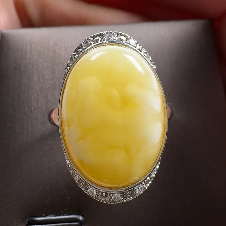 蜜蜡银S925镶嵌戒指戒指