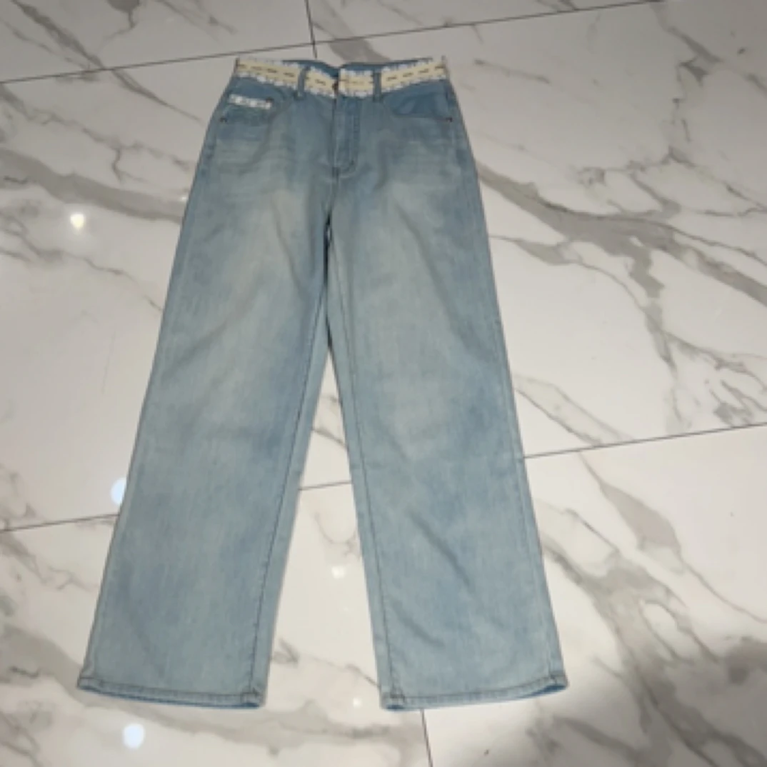 浅蓝色莱赛尔天丝阔腿牛仔裤女夏季薄款高腰显瘦九分裤