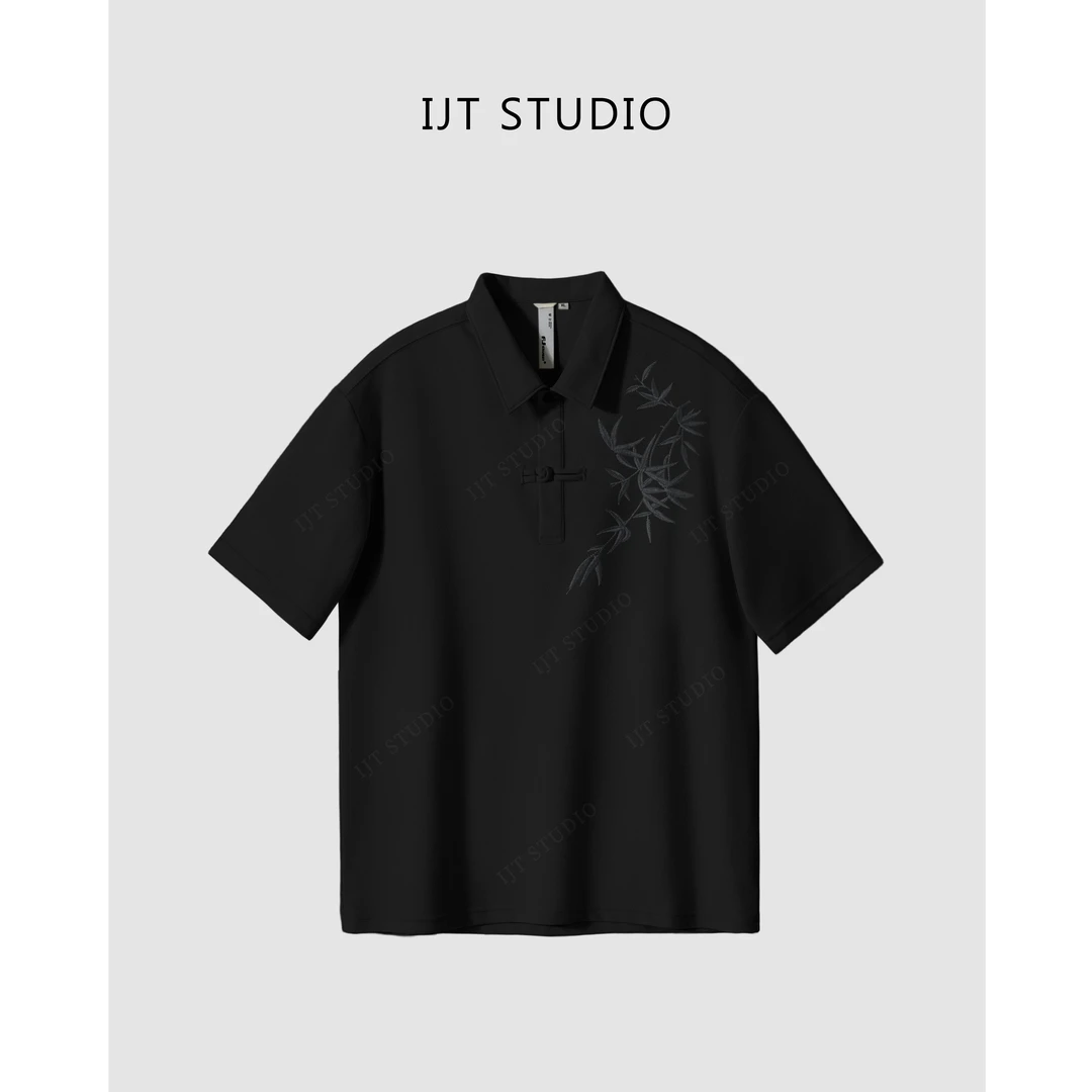 IJT studio夏季新品国风印花宽松POLO衫T22