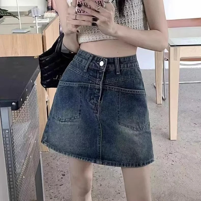 大码复古牛仔半身裙女夏季2025胖mm高腰显瘦小个子a字包臀短裙子