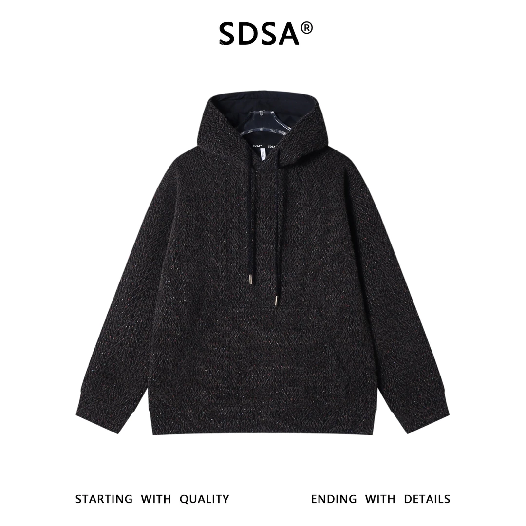 SDSA男士秋冬新款痞帅男装宽松潮流彩色提花绒毛抽绳连帽卫衣百搭