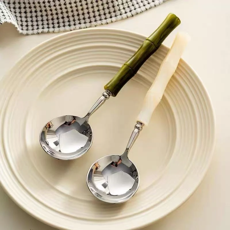 【意大利Rivadosi】304不锈钢实心锻造工艺珠光亚克力竹节手柄圆勺