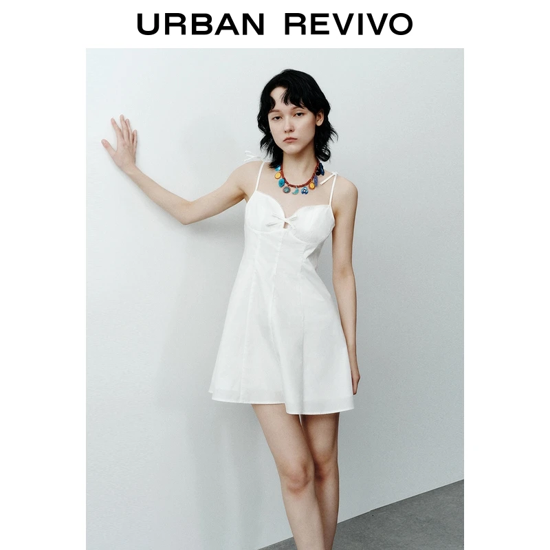 UR2025夏季新款女装甜美少女感蝴蝶结饰吊带连衣裙UYU750119