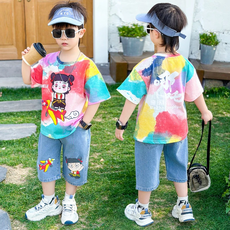 男童夏装套装2025年款宝宝夏季薄款衣服哪吒儿童休闲时尚潮酷童装