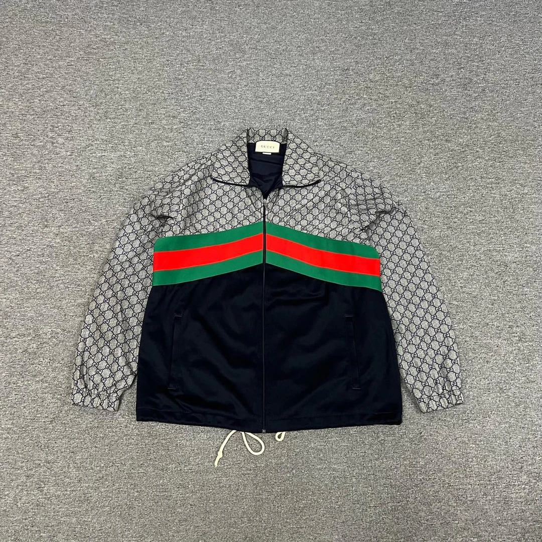 99新 GUCCI/古驰 古驰复古Vintage满印红绿条纹校服外套 L码 99新