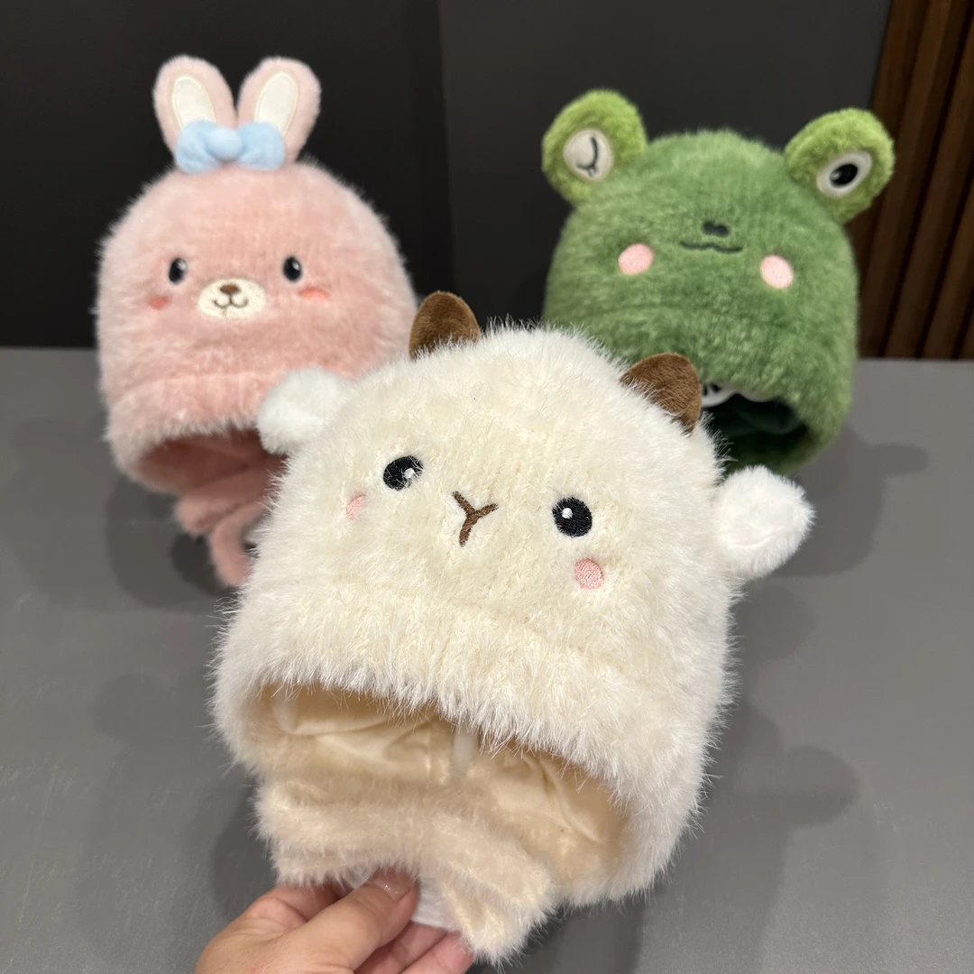 【加倍可爱】宝宝帽冬天毛绒可爱卡通超萌护耳加厚保暖针织防风潮帽