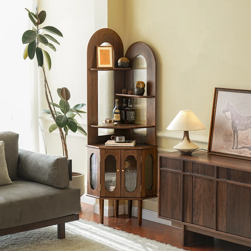 致典北美黑胡桃木家用欧式转角柜书柜客厅边角柜简约扇形三角柜