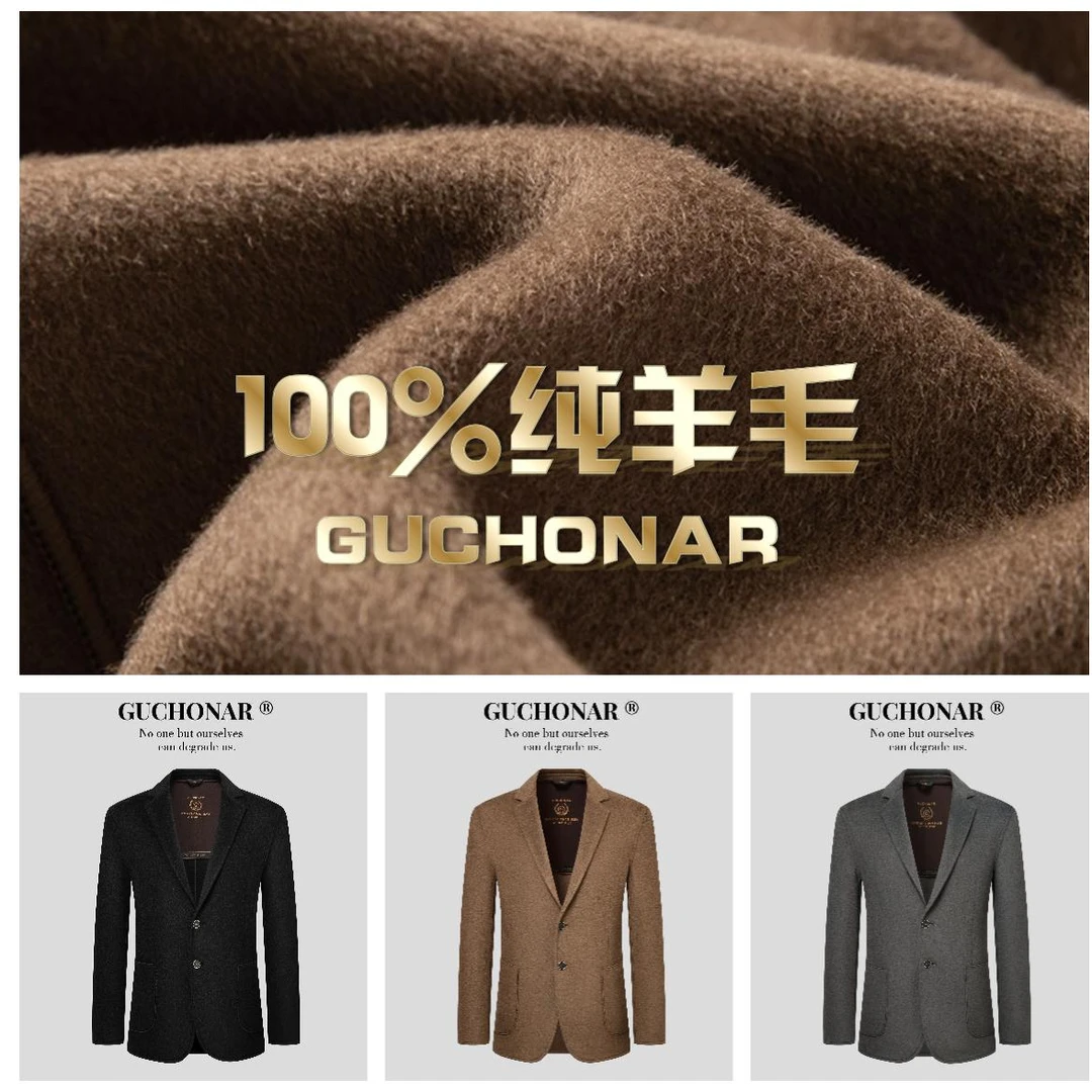 现货现发100%绵羊毛冬季男士羊毛西装时尚修身商务休闲西装需干洗