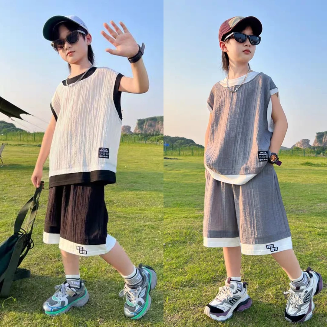 男童背心套装2025夏季新款儿童无袖短裤洋气时尚男女童薄款两件套