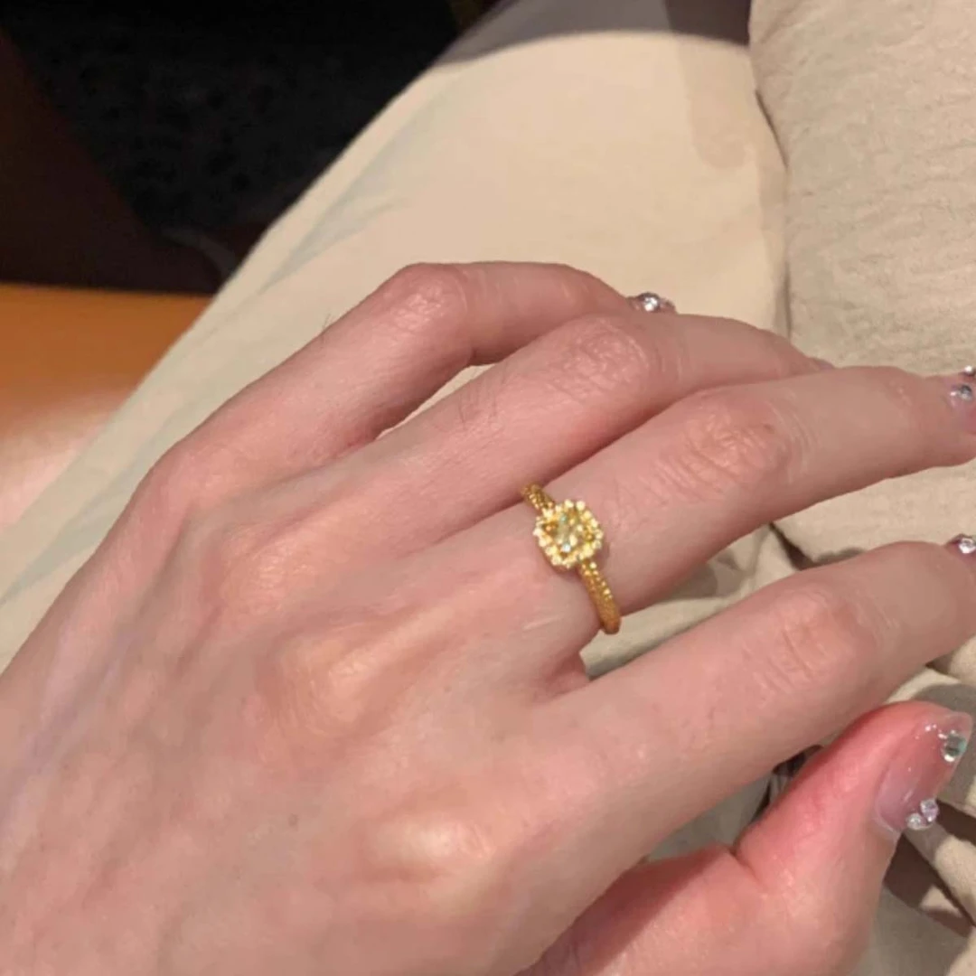 合金戒指 金色小方糖锆石戒指女小众设计感指环轻奢高级感食指戒
