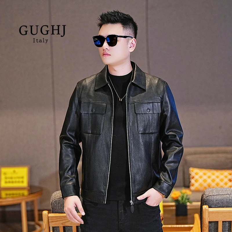 男士翻领皮衣夹克2025秋冬新款时尚潮流休闲百搭帅气短款拉链外套