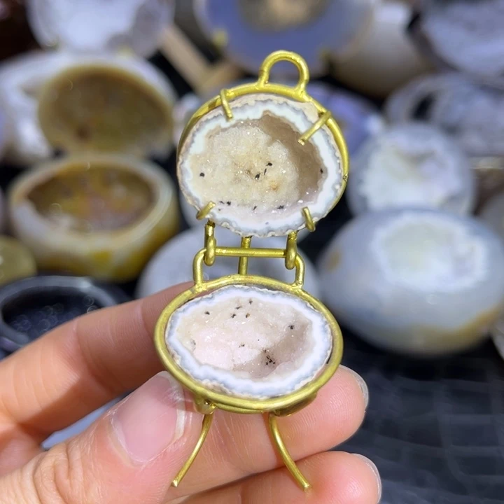 水晶未镶嵌珠宝半成品粉晶盆一套