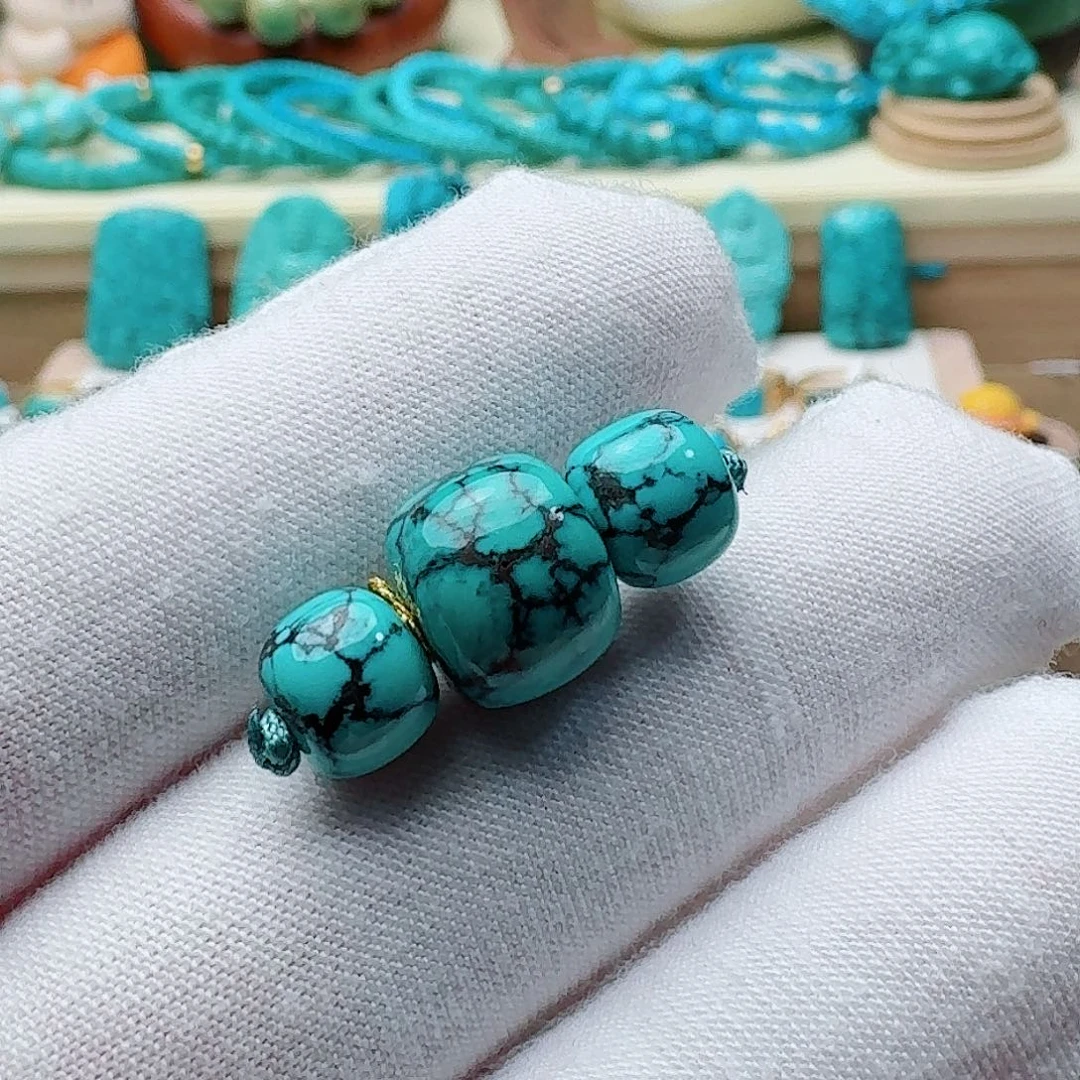 绿松石未镶嵌高瓷绿水草纹套装8