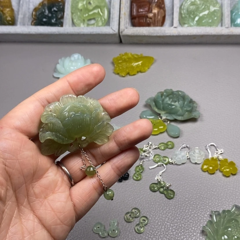 【闪购商品】蛇纹石玉挂件耳饰耳环项链未镶嵌