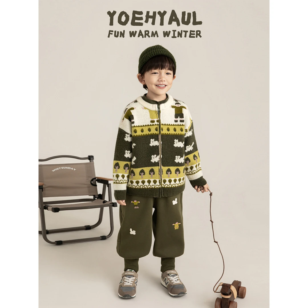 幼悠男童秋冬装加绒开衫卫裤套装潮酷痞帅童装儿童秋季套装N7021