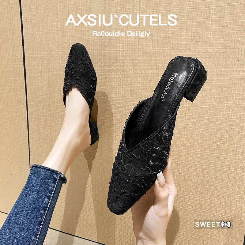 2025新款网红气质半托单鞋方头法式包头半拖鞋女夏外穿凉拖穆勒鞋