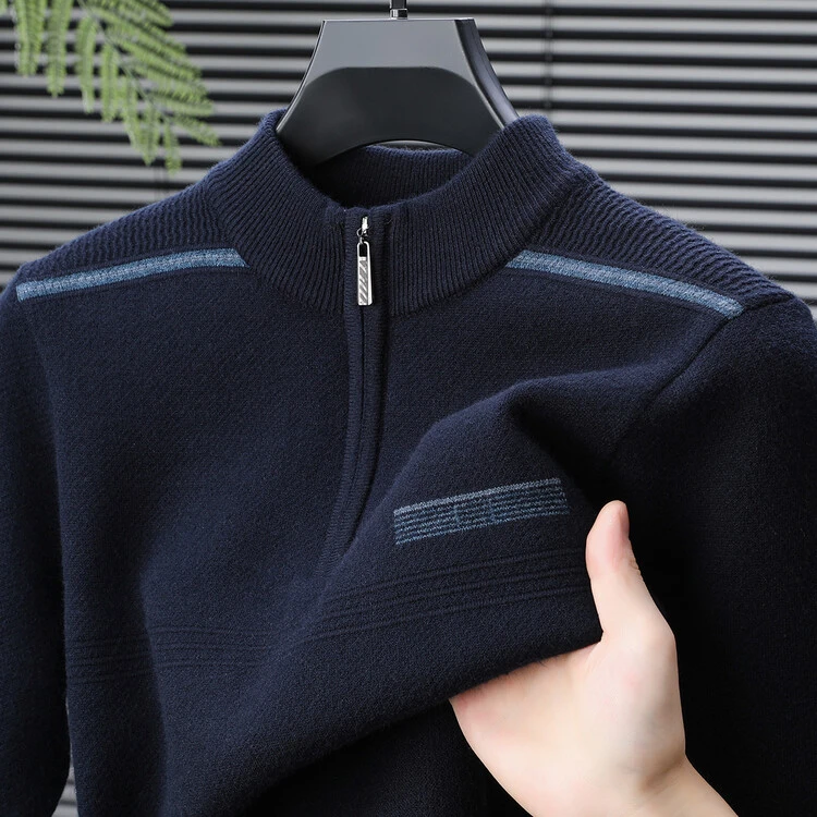 羊毛衫冬季男士羊绒衫中年男装休闲针织衫拉链加厚毛衣