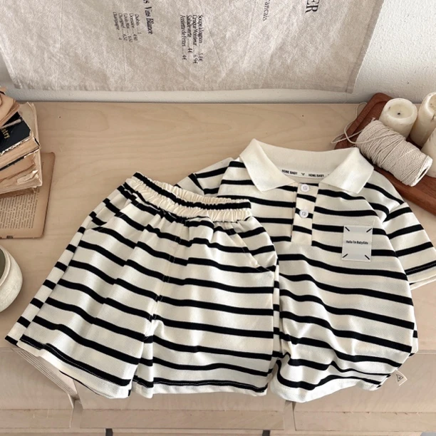 男童夏季套装2025新款儿童短袖polo衫时髦薄款宝宝夏装两件套衣服