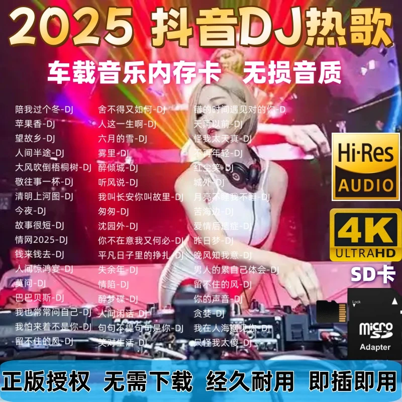 抖音DJ车载音乐2025重低音TF内存卡热门流行歌曲SD存储卡音响耳机