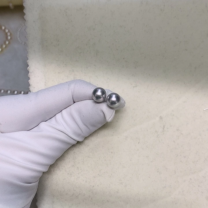 海水珍珠18K金镶嵌耳钉7.5-8