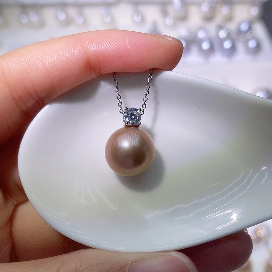 淡水珍珠吊坠(赠链)银S925镶嵌尺寸11/12毫米