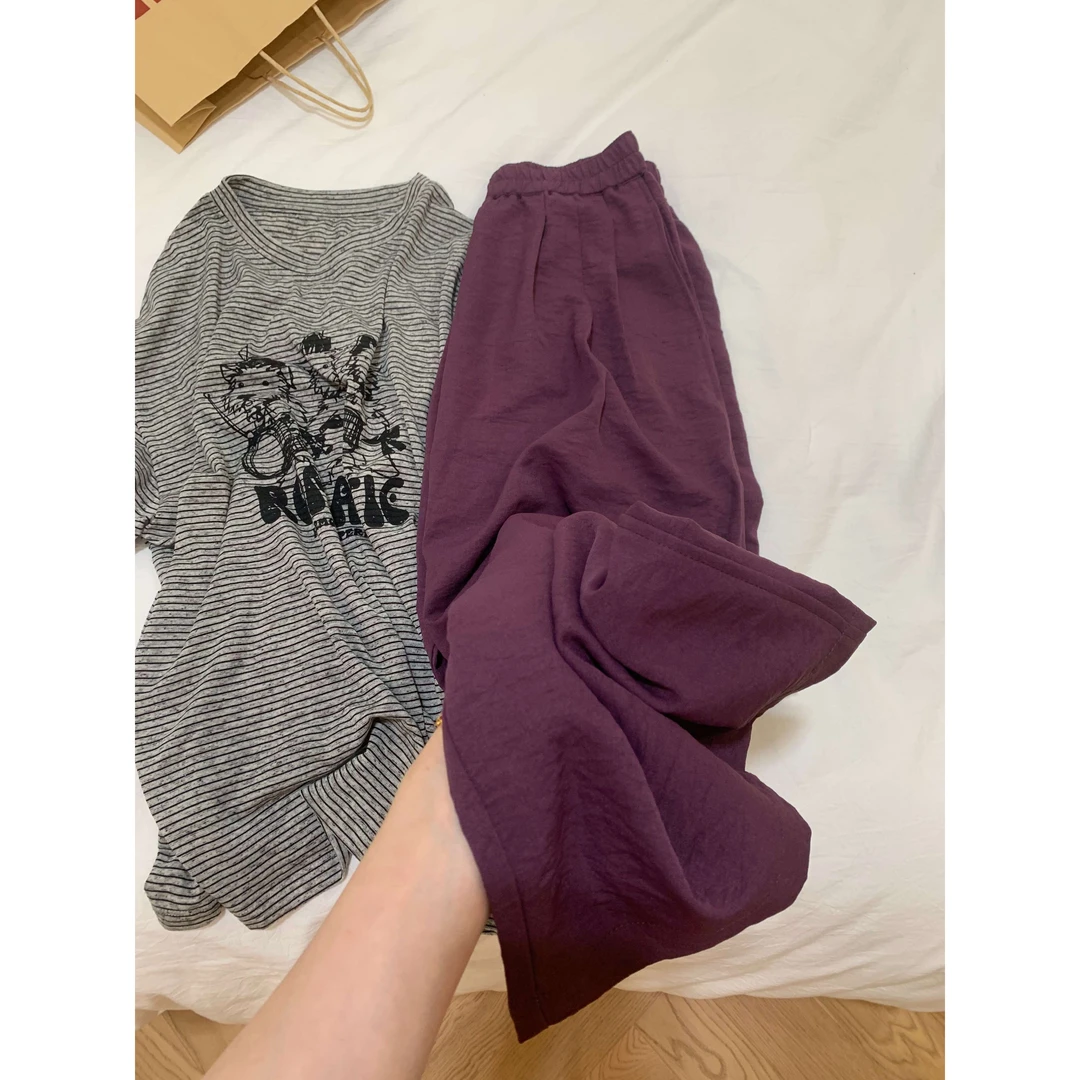 好穿！巨有质感！舒服!百搭垂感休闲裤女夏季肌理感慵懒风宽松长裤