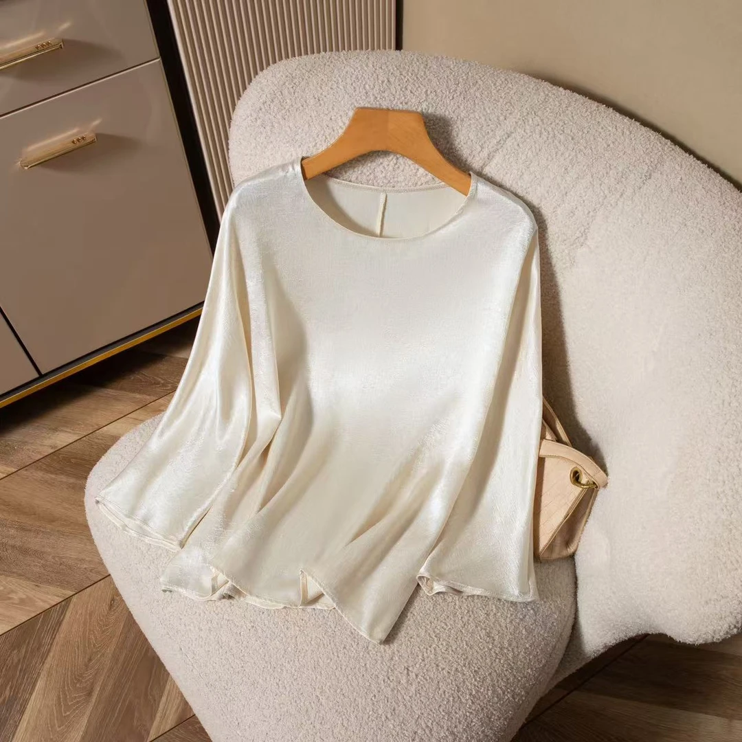 【梅姐专属】冠乐绉桑蚕丝真丝高级休闲七分袖上衣服女QHADT-9112