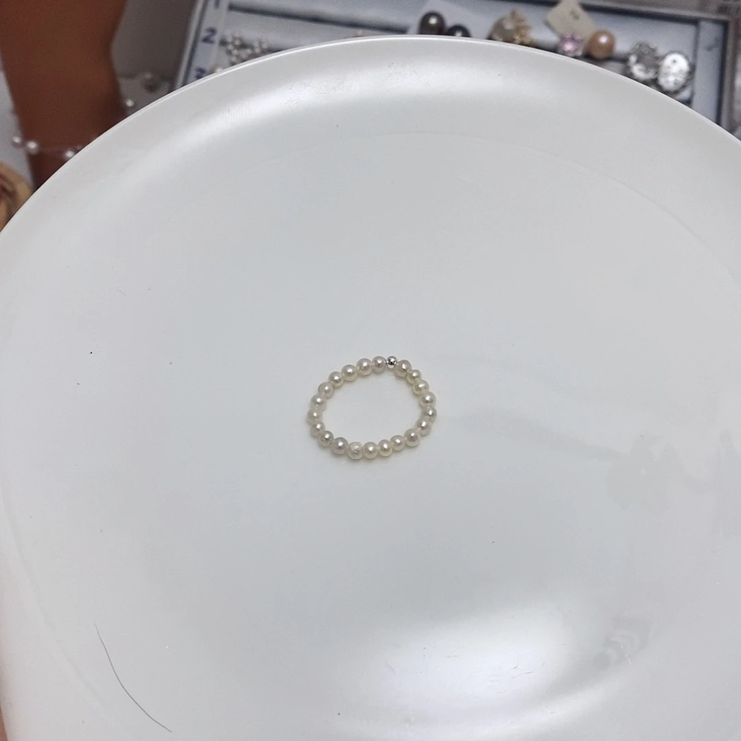珍珠戒指3.2m淡水珍珠银S925镶嵌