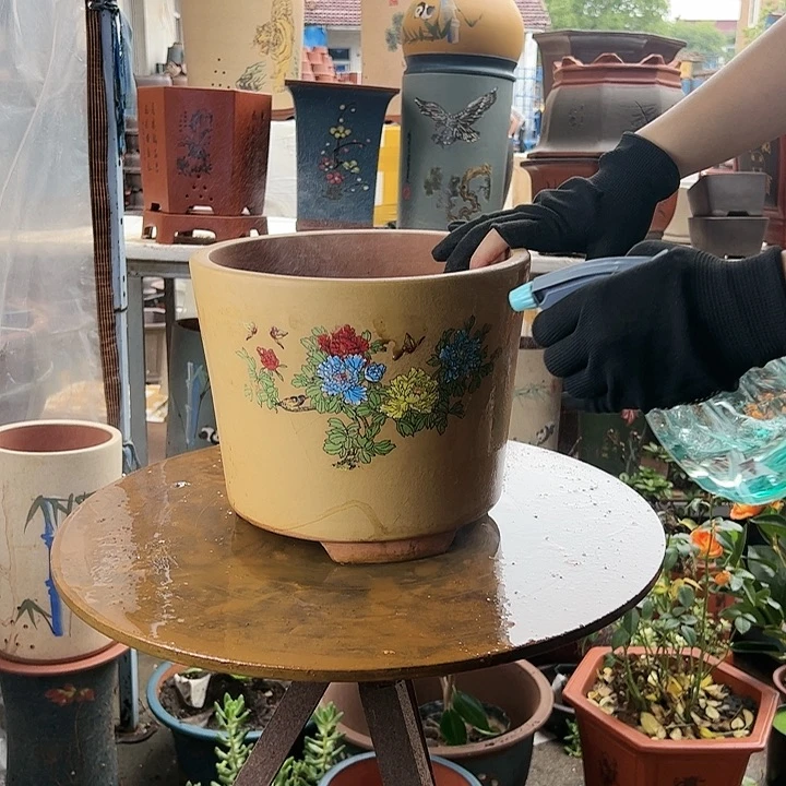 宜兴紫砂花开富贵特大号