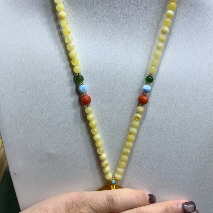 蜜蜡银S925镀金镶嵌颈饰特价瑕疵5.8mm