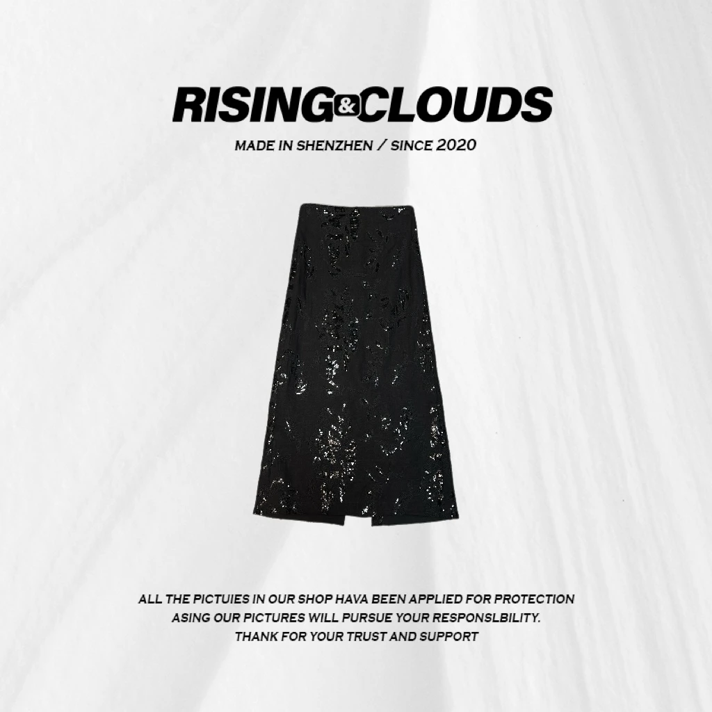 RISING&CLOUDS【小云姐】舒适百搭高腰绣珠片半裙010276